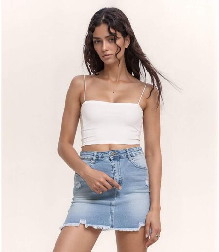 Jupe en denim pour femme - Style décontracté - Coupe droite et courte - Jean clair tendance