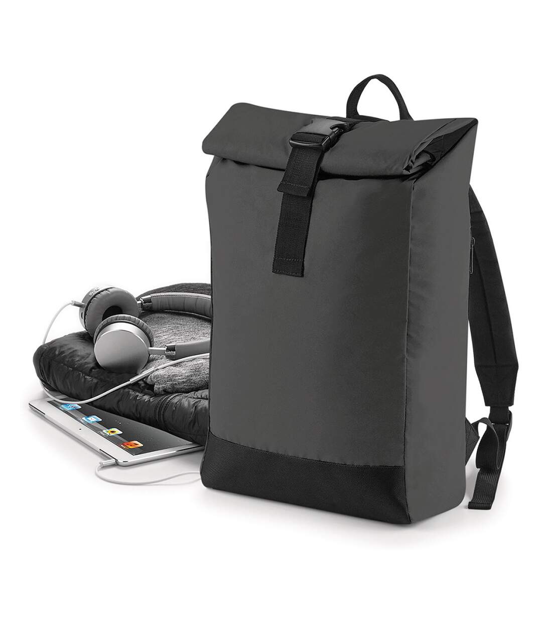 Bagbase Reflective Roll Top Knapsack (Black/Reflective) (One Size) - UTBC4017