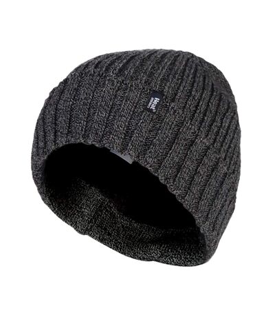 Mens Ribbed Knit Fleece Lined Turn Over Cuff Thermal Beanie Hat