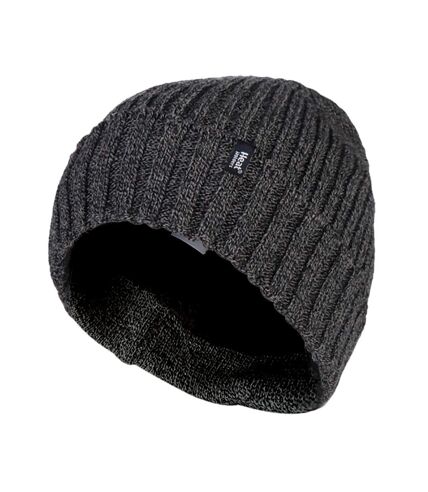 Mens Ribbed Knit Fleece Lined Turn Over Cuff Thermal Beanie Hat