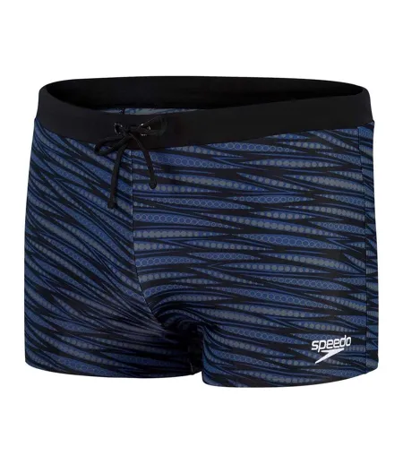 Mens Valmilton Wavy Pattern Slim Swimming Trunks Black Blue Speedo