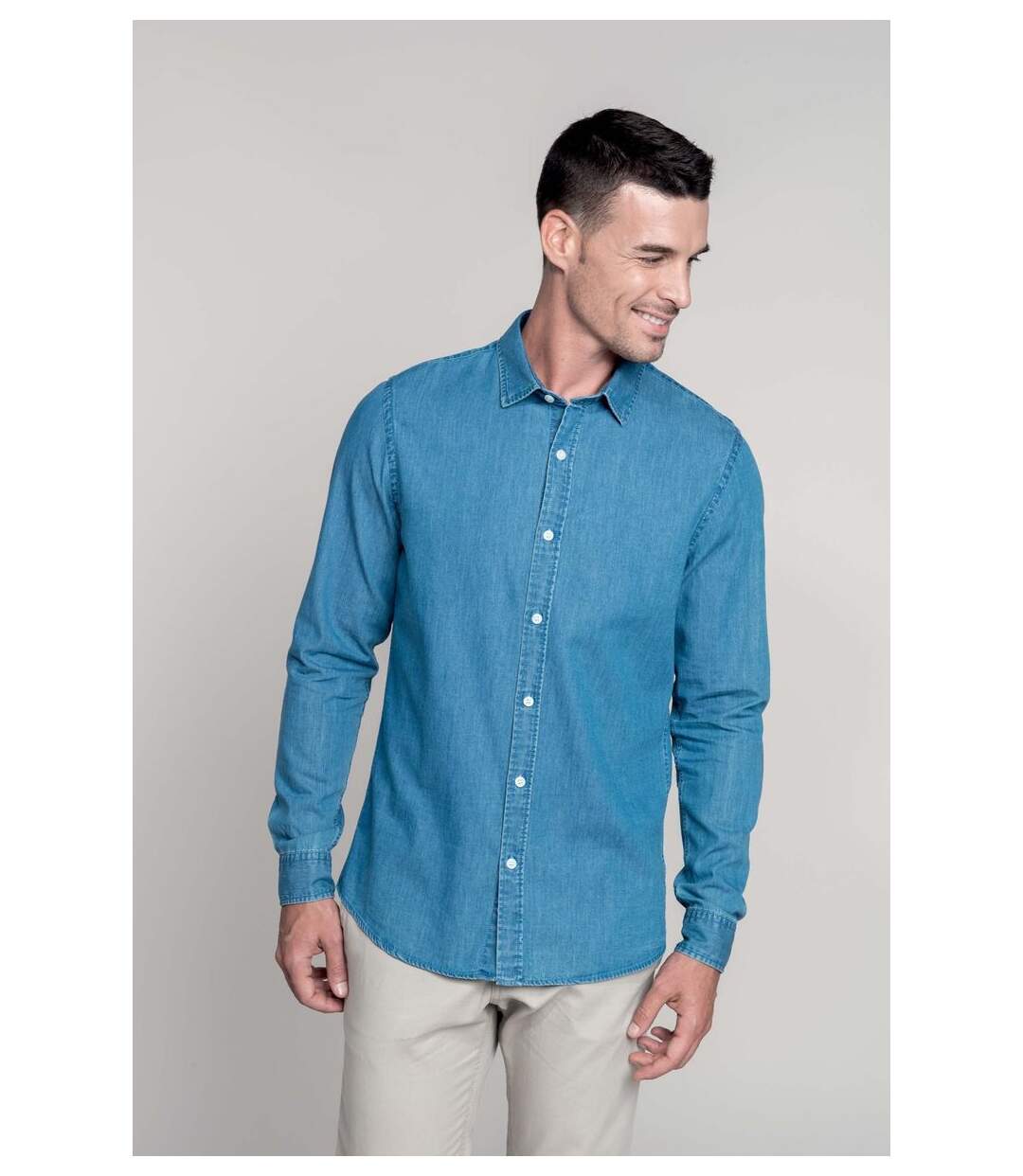 Chemise chambray manches longues - K512 - bleu - homme-3