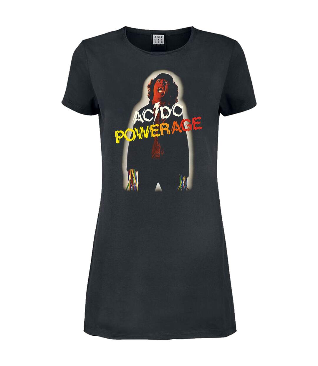 Womens/ladies powerage album cover ac/dc t-shirt dress charcoal Amplified-1