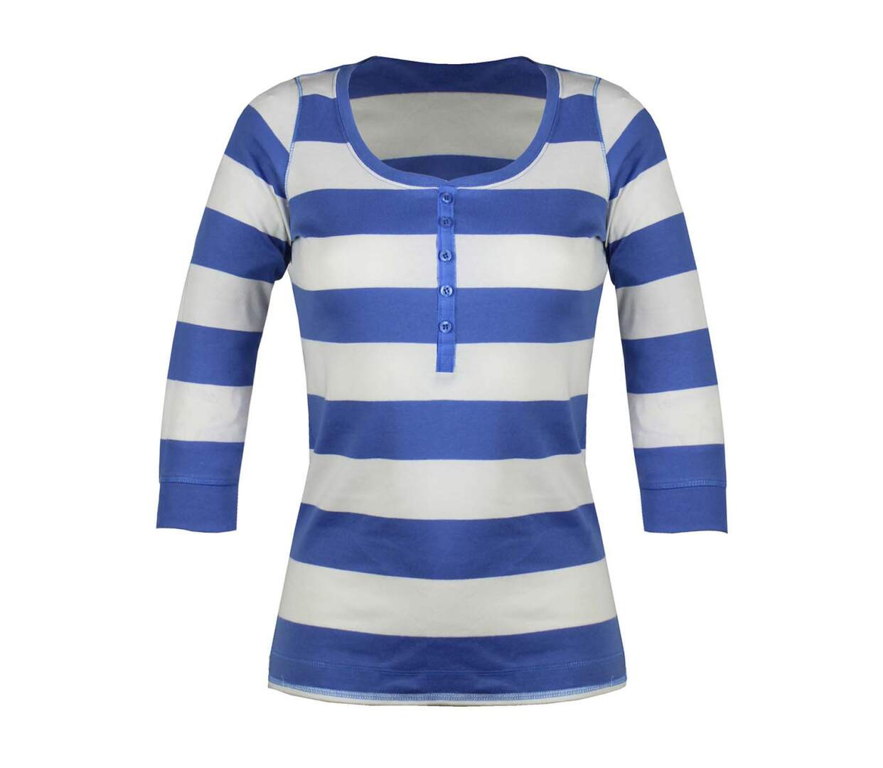MAYFLOWER DOMINGO2 - Tee-shirt manches 3/4 en coton à rayures blanches et bleues-5