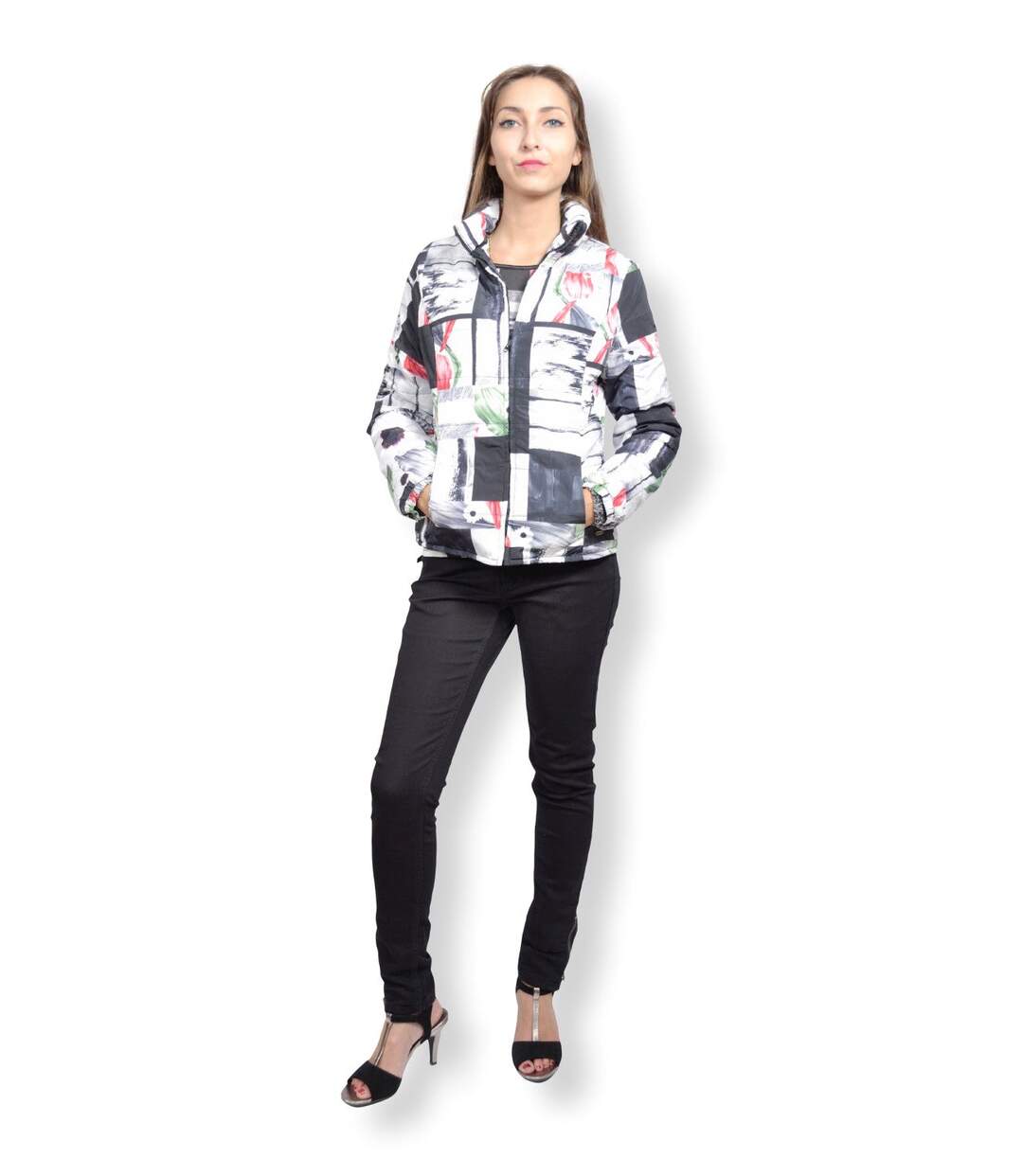 Doudoune femme manches longues motifs abstraits-4