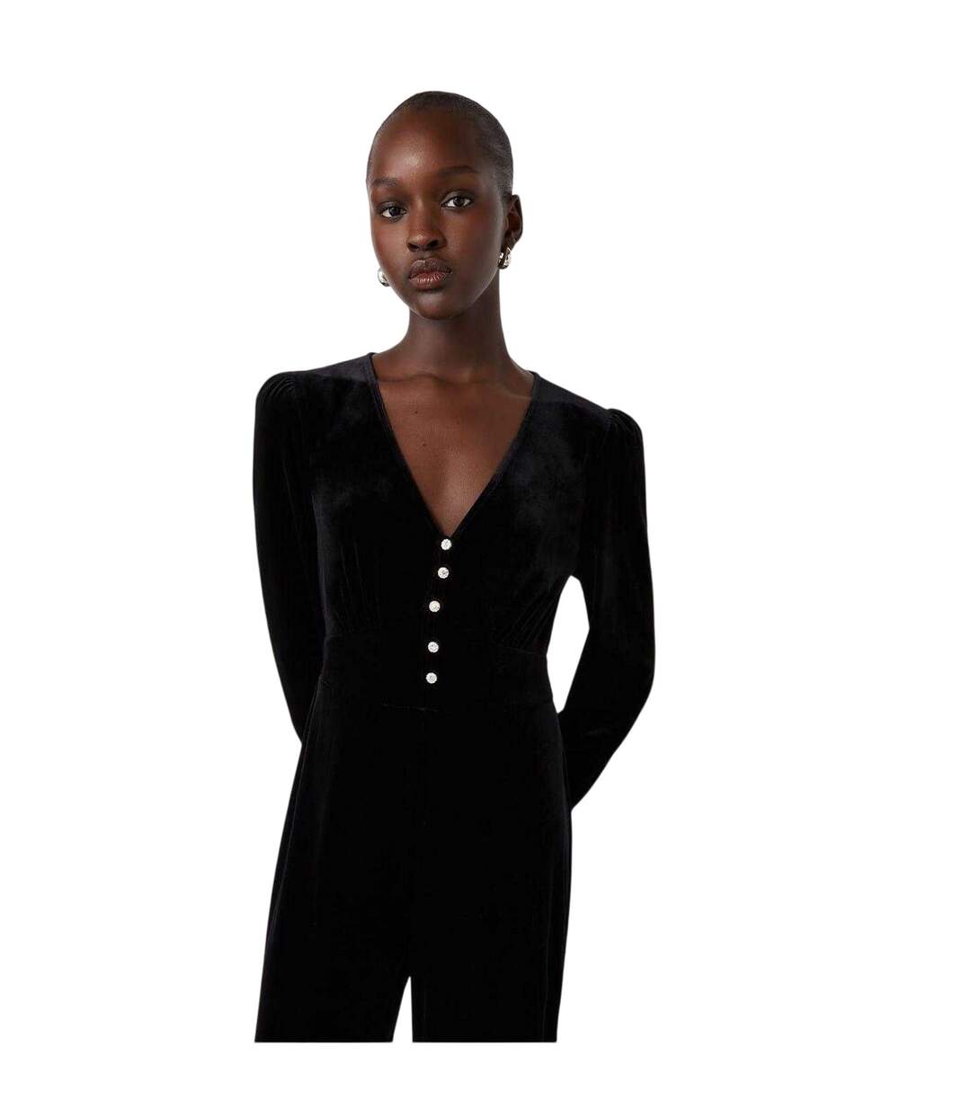 Womens/ladies Posie Velvet Long-sleeved Jumpsuit Black Finery-4