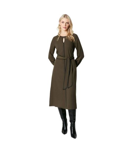 Womens/ladies premium belted contrast piping midi dress khaki Principles