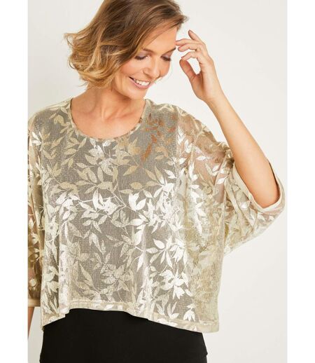 Top effet 2 en 1 maille unie voile jacquard irisé