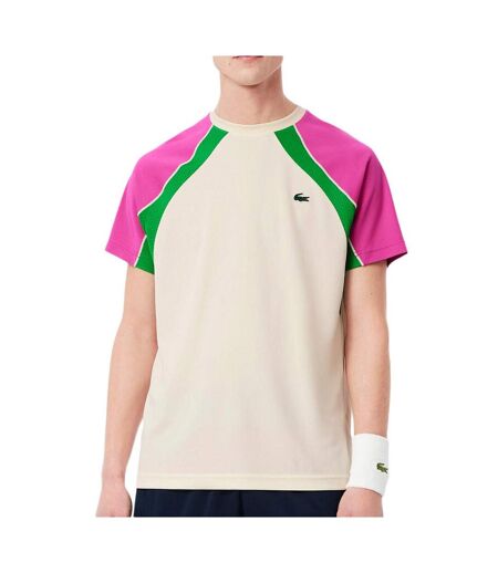 T-Shirt de sport beige/rose homme lacoste ultra dry block tennis