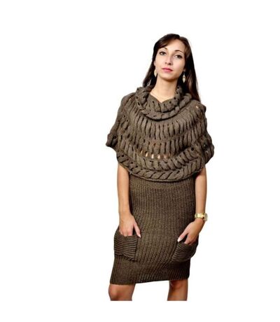 Robe femme manches forme châle - Robe tricot - Marron