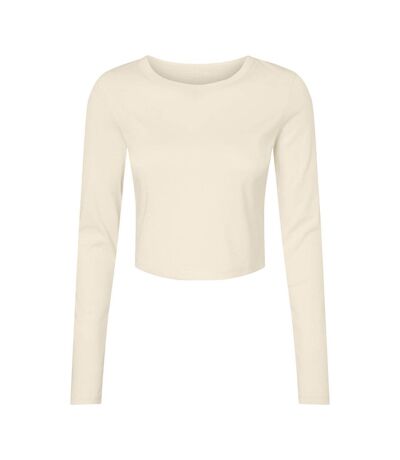 Womens/ladies plain micro-rib long-sleeved crop top solid natural Bella + Canvas