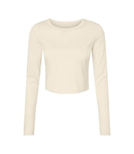 Womens/ladies plain micro-rib long-sleeved crop top solid natural Bella + Canvas