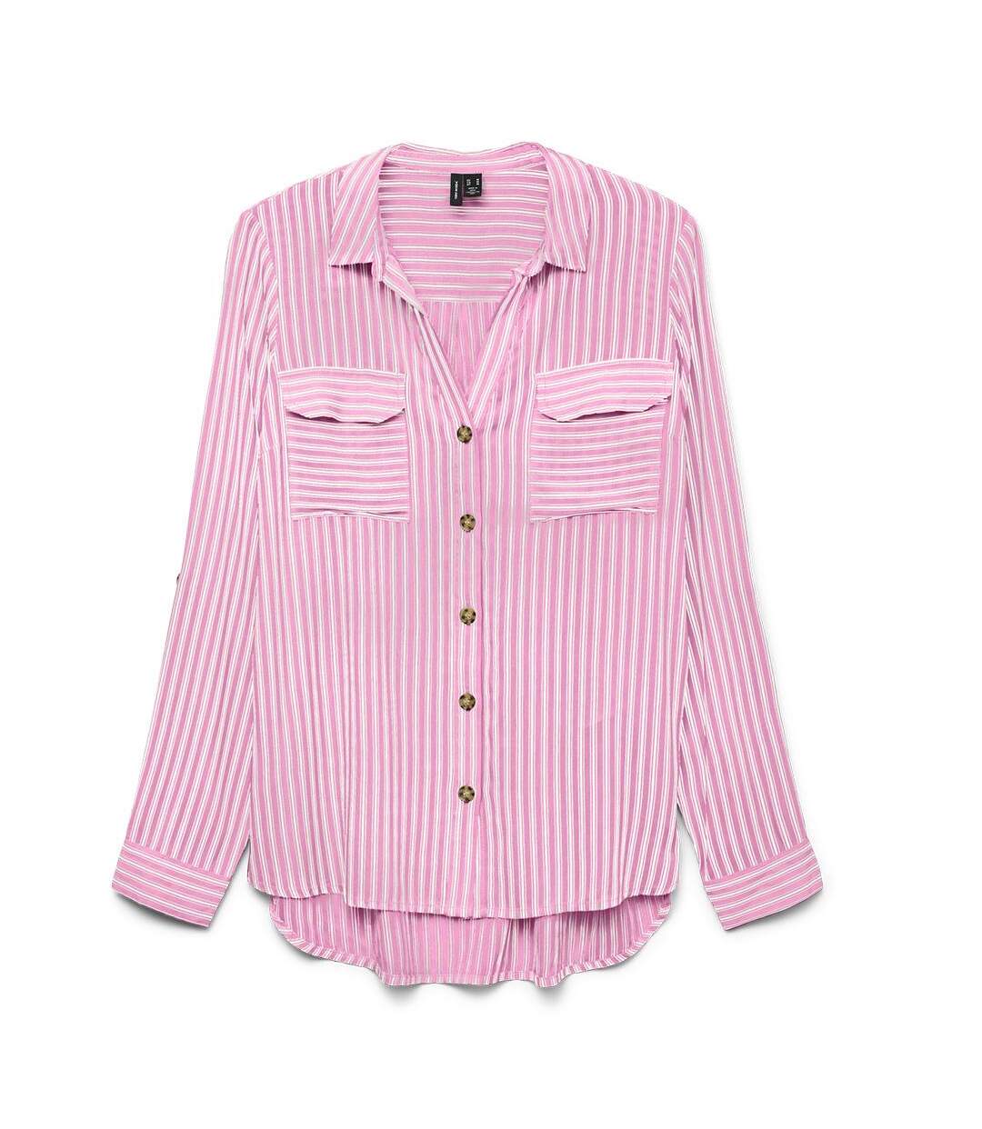 Chemise rose/blanc femme vero moda bumpy-2