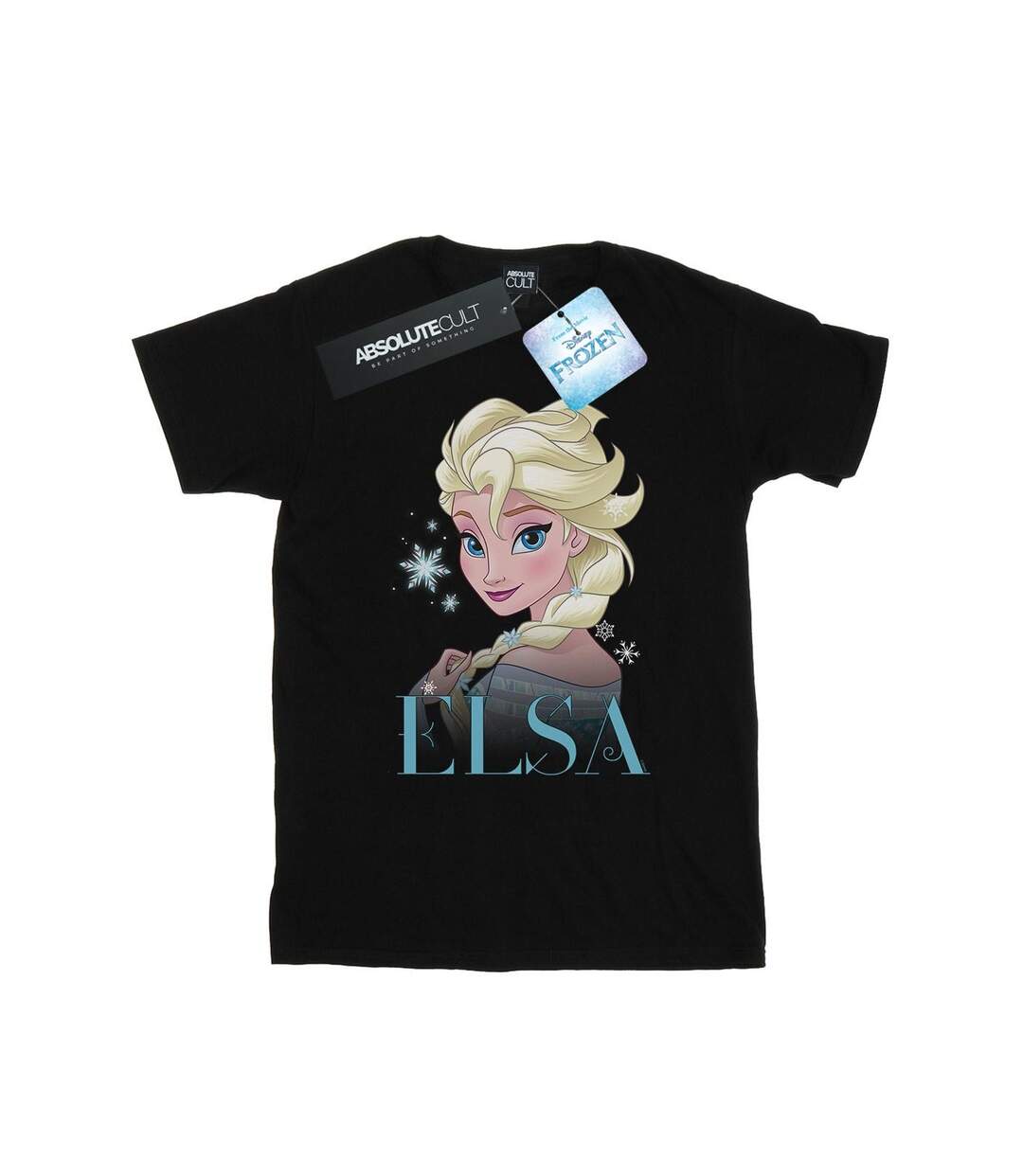 Disney Womens/Ladies Frozen Elsa Snowflake Portrait Cotton Boyfriend T-Shirt (Noir) - UTBI24764-1