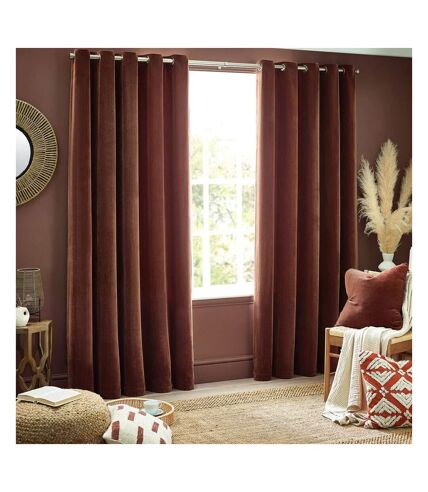 Chenille velvet eyelet curtains 168cm x 183cm nutmeg Yard