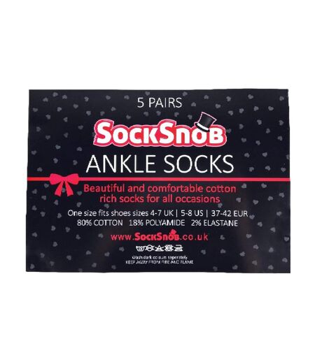 5 Pack Ladies Patterned Sole Cotton Rich Socks with Heart & Bow