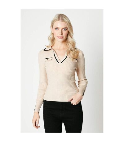Principles Womens/Ladies Tipped Ribbed V Neck Sweater (Oatmeal) - UTDH6742