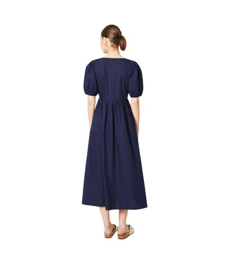 Dorothy Perkins Womens/Ladies Poplin Button Through Puff Sleeve Midi Dress (Navy) - UTDP4843