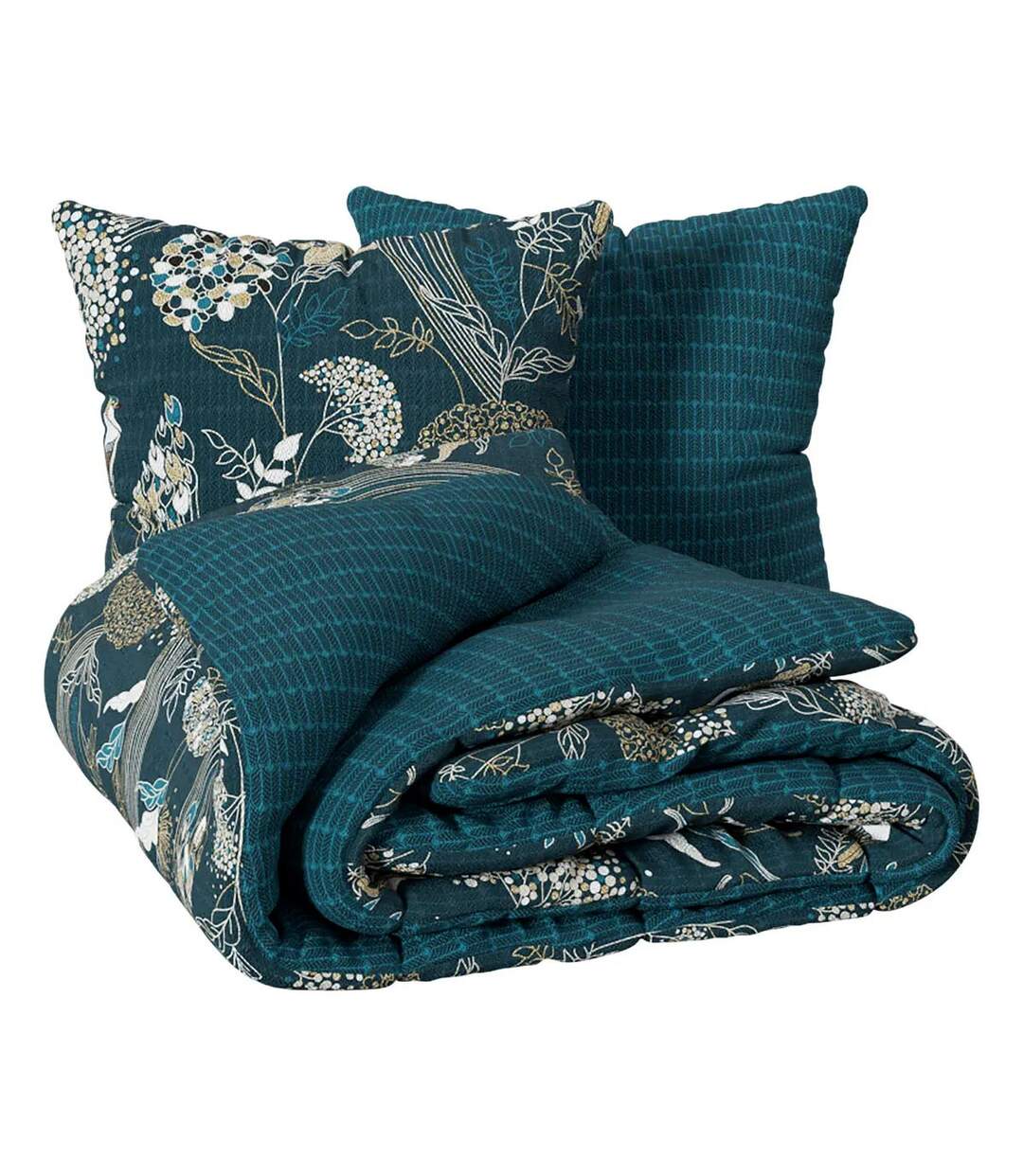 Parure de Lit 3 Pièces Art Paon 240x220cm Bleu-2