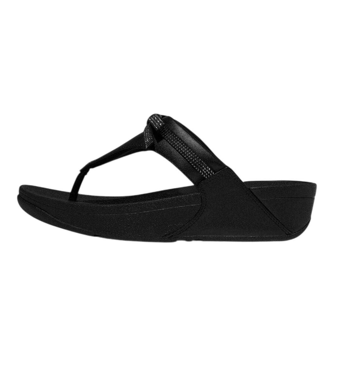 Womens/ladies Lulu Glitter Bow Leather Toe Post Wedge Sandals Black FitFlop-2