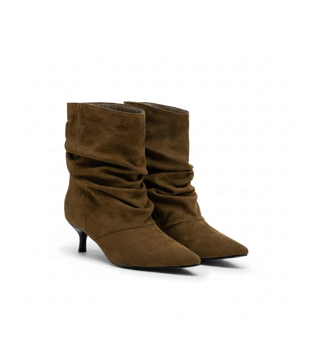 OZABI Bottines Femme Suédine Plissée Talon Fin 4 cm Bout Pointu-3