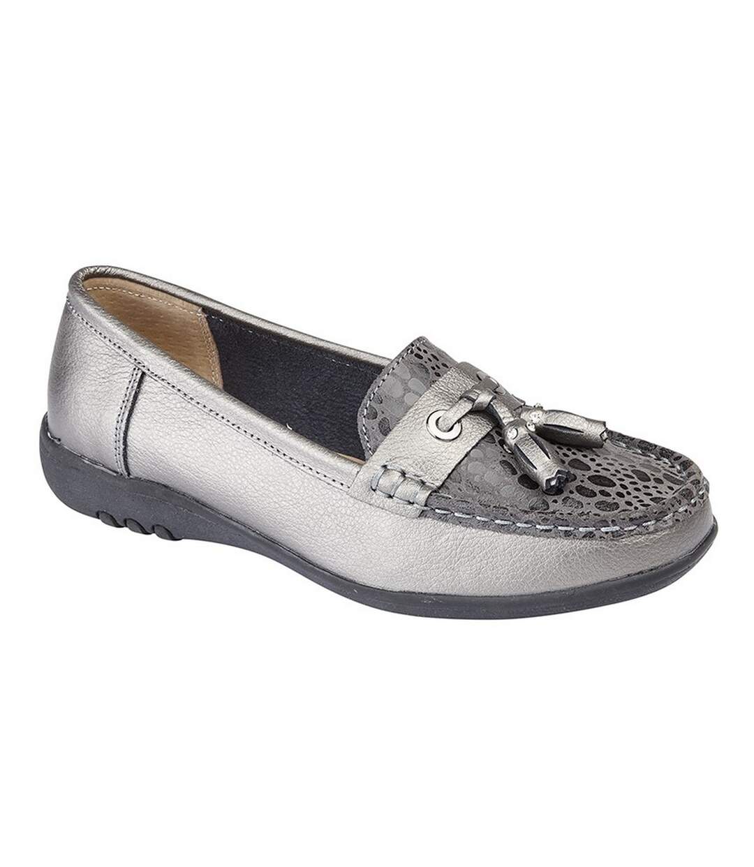 Mocassins imitation crocodile pieds larges femme etain Boulevard