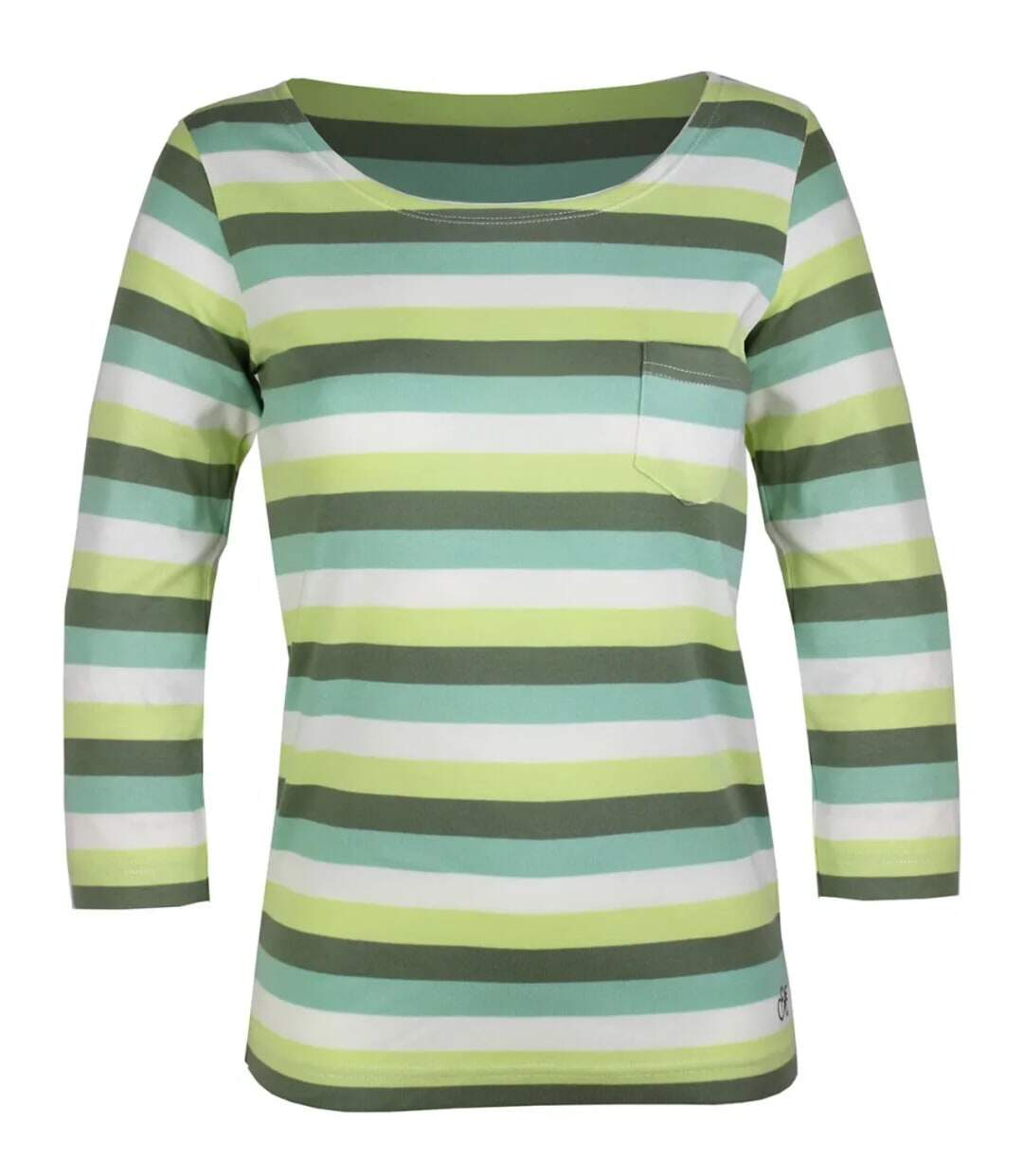 MAYFLOWER DIXIE2 - Tee-shirt manches 3/4 en coton rib : rayures blanc, aqua, kaki et vert-5