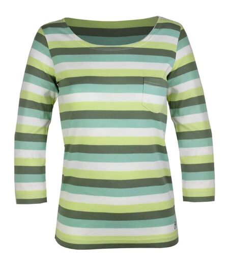 MAYFLOWER DIXIE2 - Tee-shirt manches 3/4 en coton rib : rayures blanc, aqua, kaki et vert