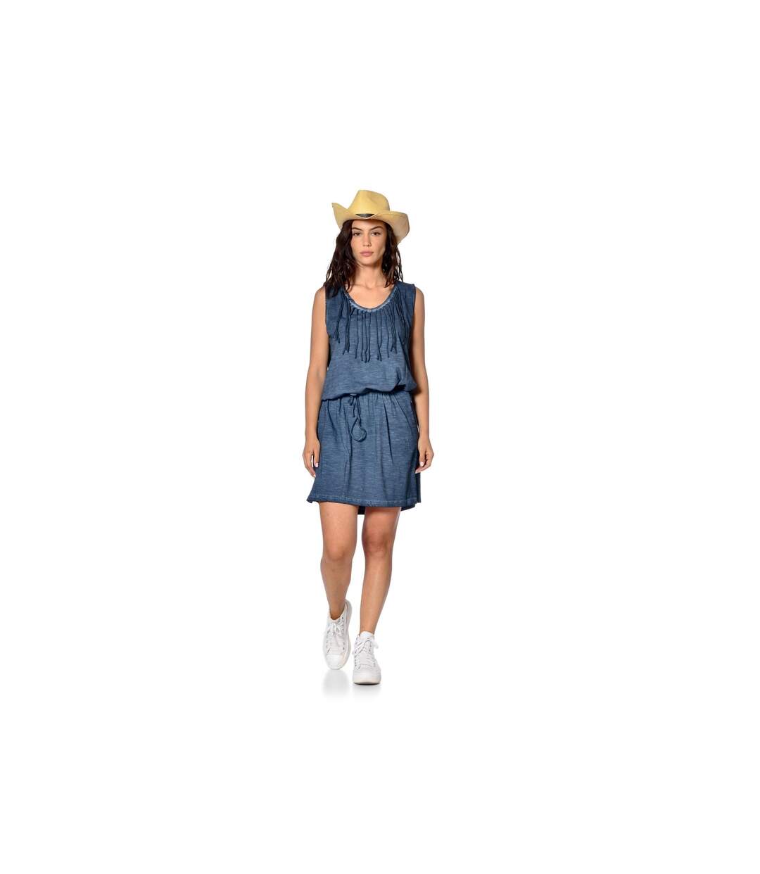 Robe denim léger sans manches avec franges devant Jenny Vondutch-1