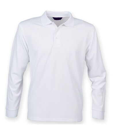 Henbury Mens Coolplus Moisture Wicking Long Sleeve Polo Shirt (White) - UTRW4751
