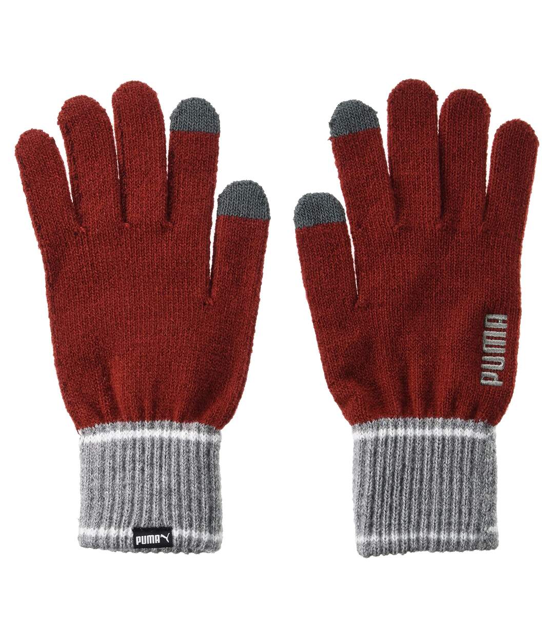 Unisex adult knitted winter gloves red/grey heather Puma-1