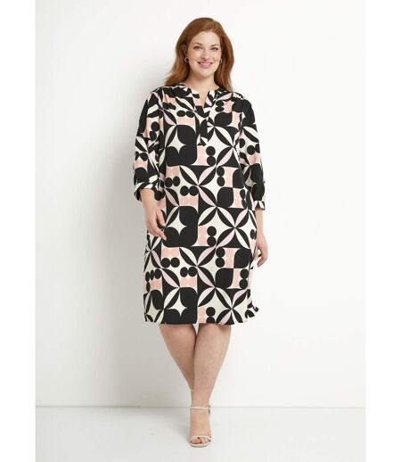 Robe droite courte manches 3/4 motif graphique