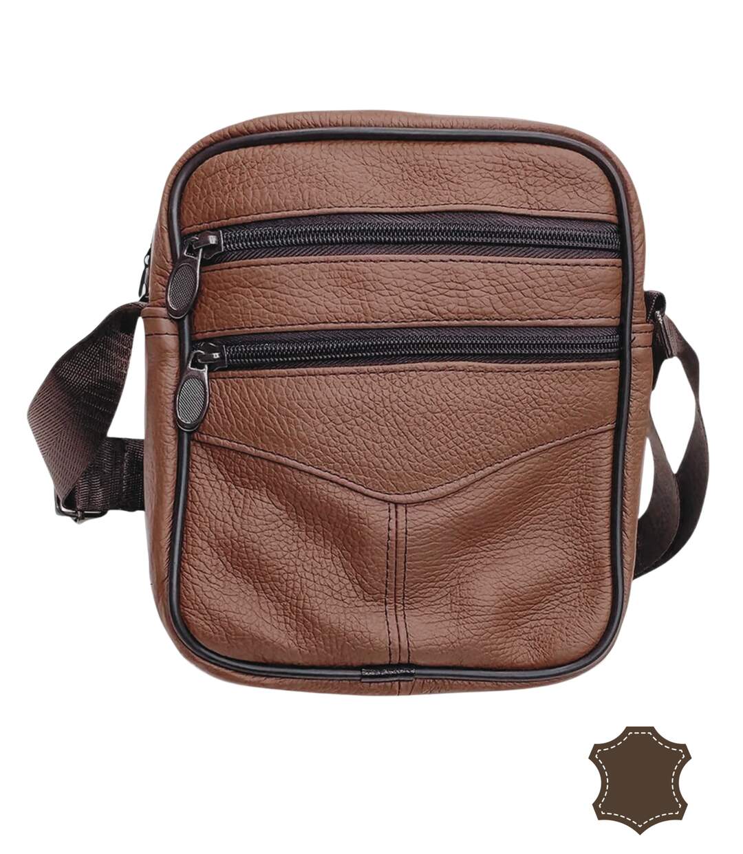 Sacoche bandoulière homme en cuir de vachette - Marron, multi poches et sangle réglable-1