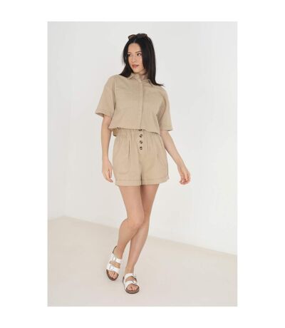 Womens/ladies Carrie Short Sleeve Shirt Sand Brave Soul