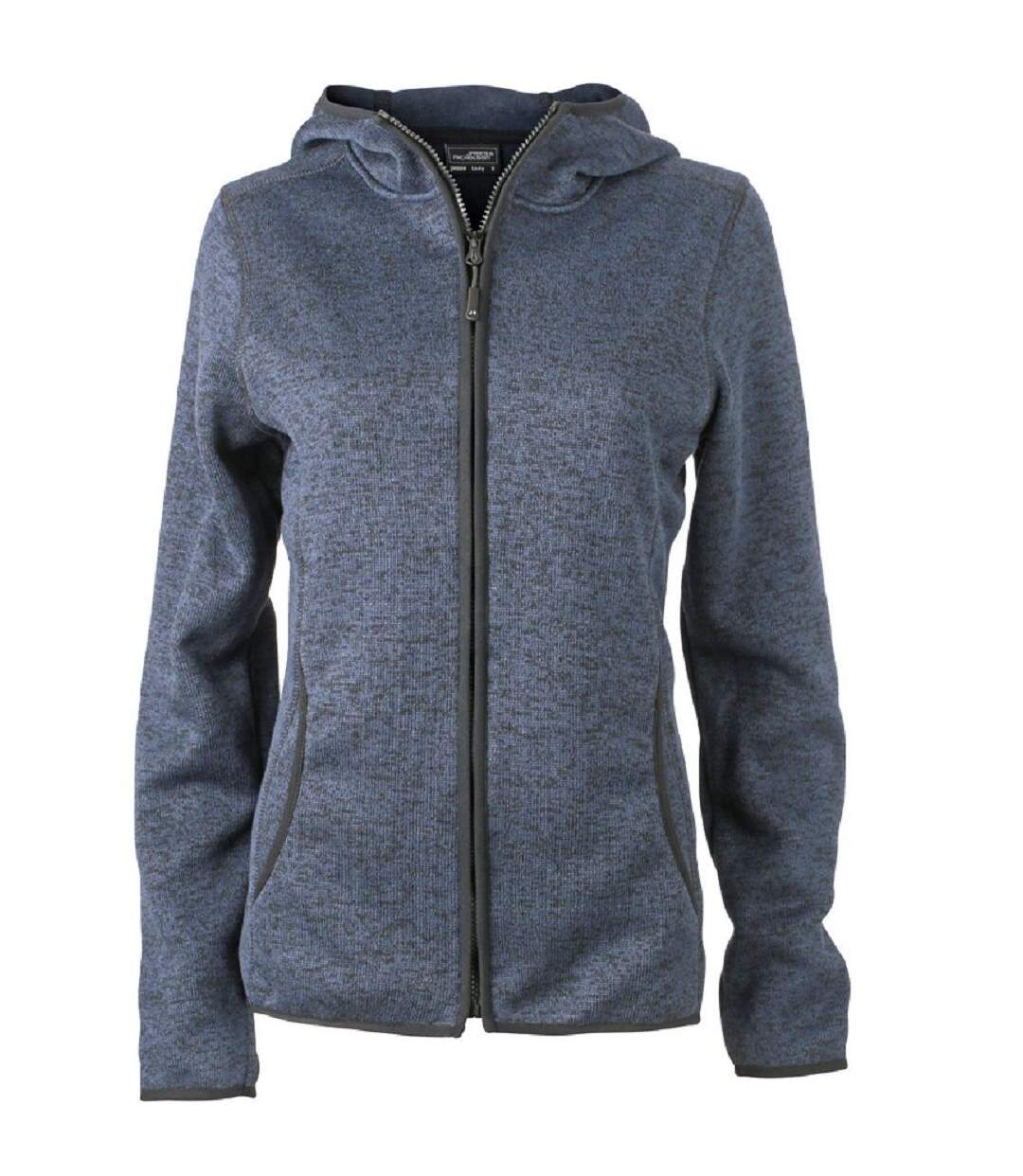 Veste tricot polaire à capuche FEMME- JN588 - bleu denim chiné-1