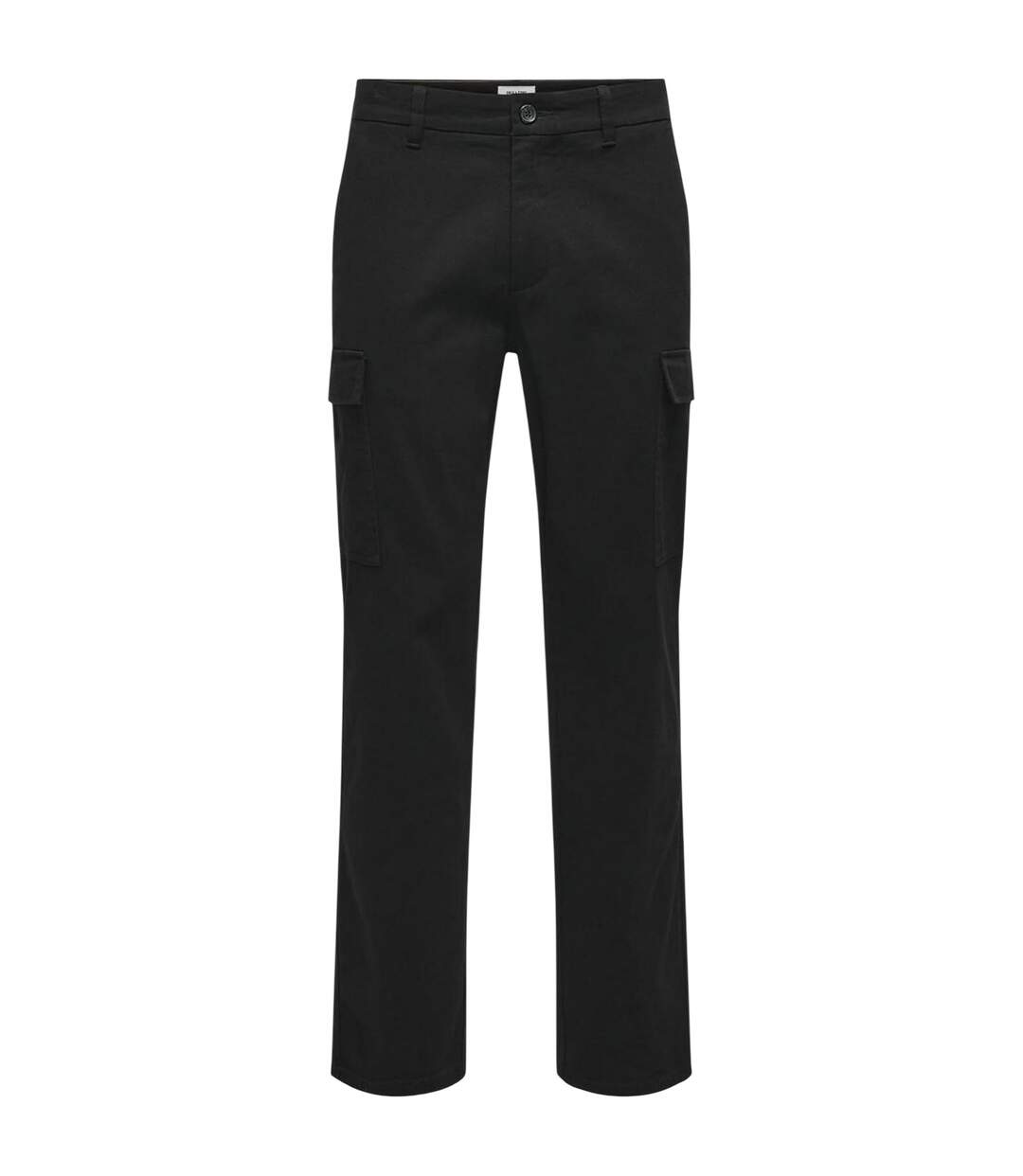 Mens Plain Straight Cargo Trousers Black Only-2