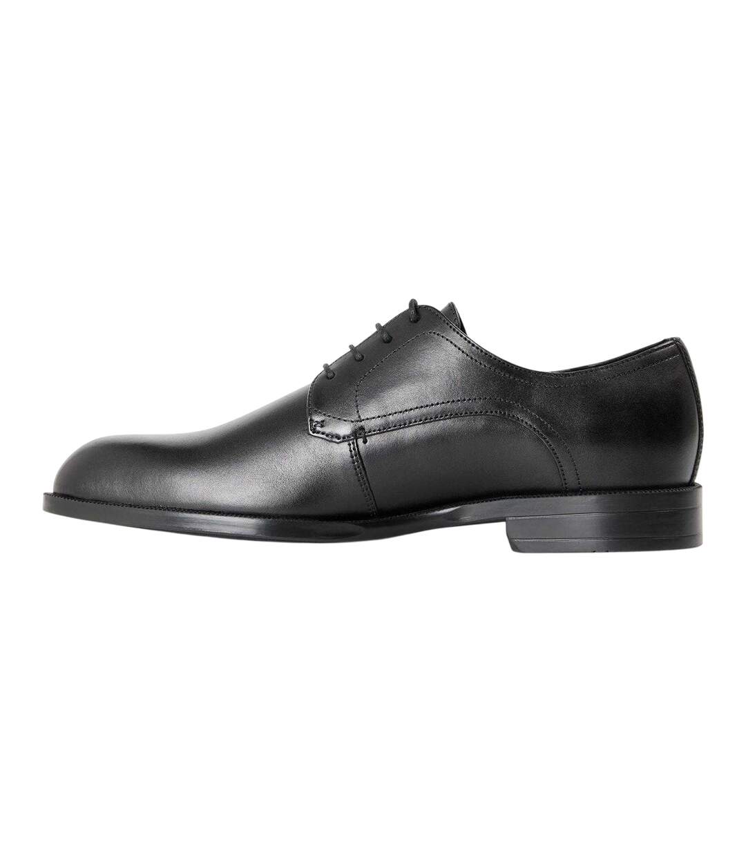 Mens Leather Low Block Heel Derby Shoes Black Boss-2