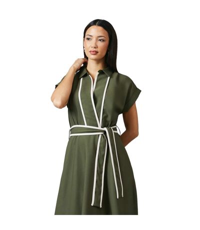 Womens/ladies contrast detail collared midi dress khaki green Principles