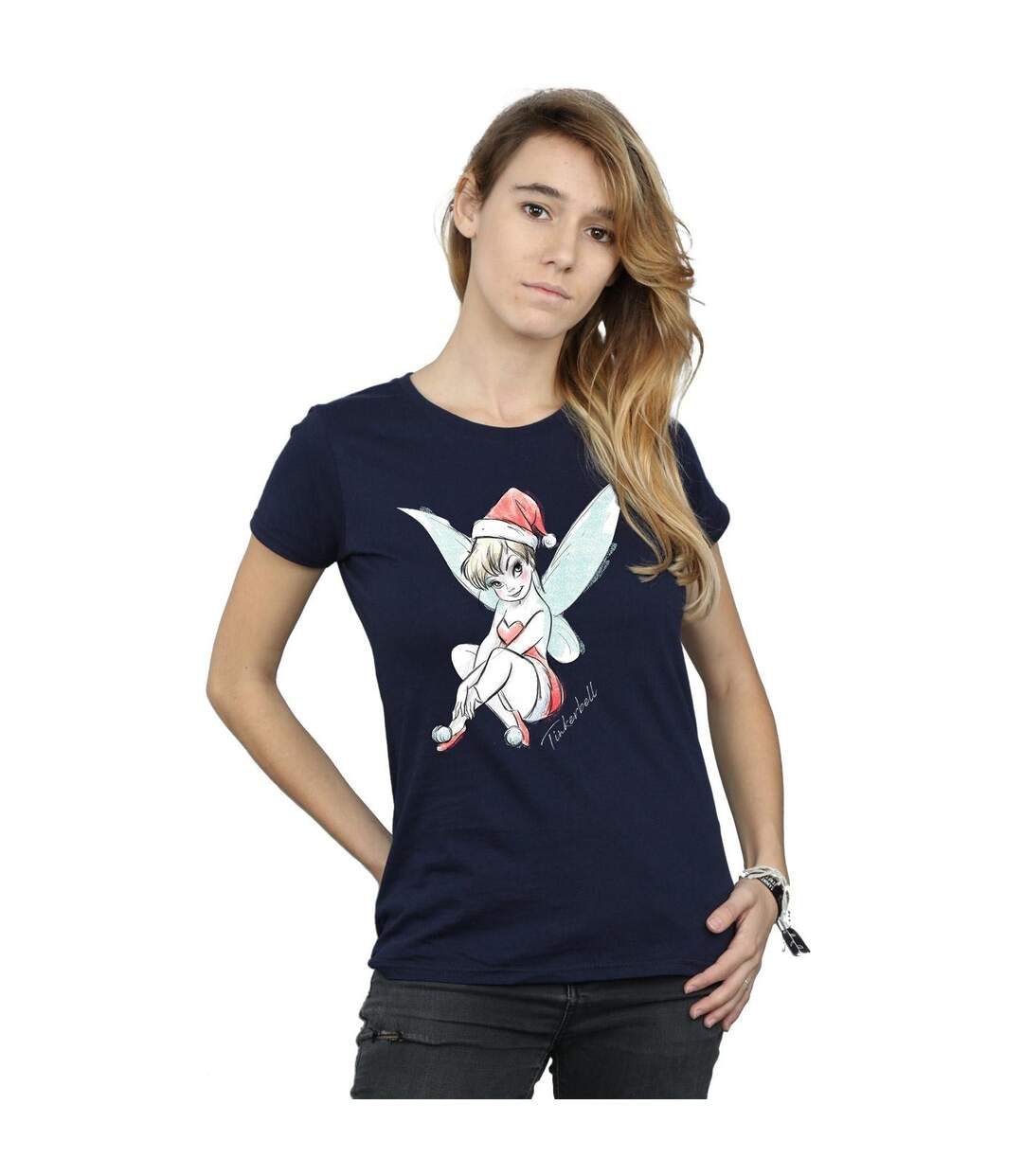Disney T-shirt en coton Femme/Femme Fée Clochette de Noël (Bleu marine) - UTBI43841-2