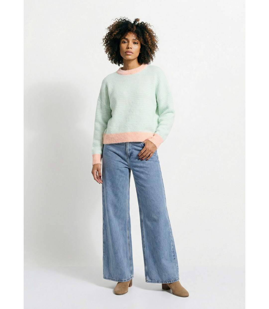 Pull duveteux rayé pastel forme loose-3