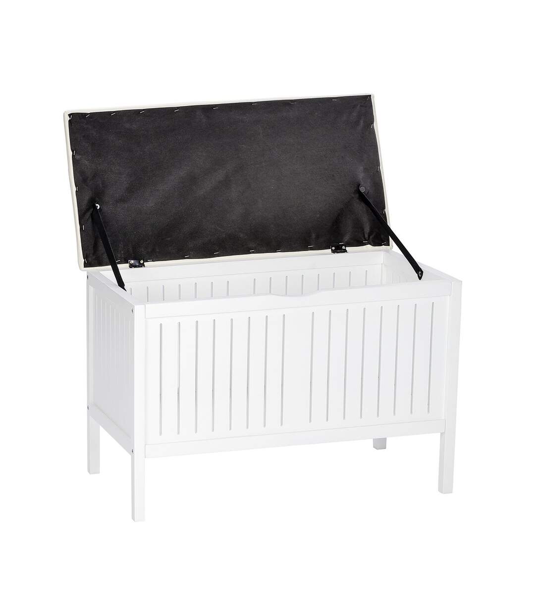 Tabouret de salle de bain en bois avec rangement Olso - L. 78 x H. 52 cm - Blanc-3