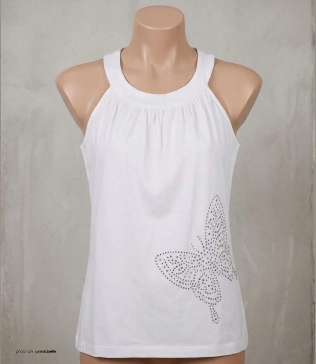 Débardeur MAYFLOWER TF196BL à motif papillon strass : l'éclat poétique pour sublimer votre allure-3