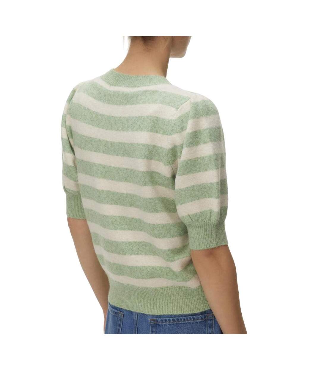 Pull manches courtes vert/beige femme vero moda doffy-2
