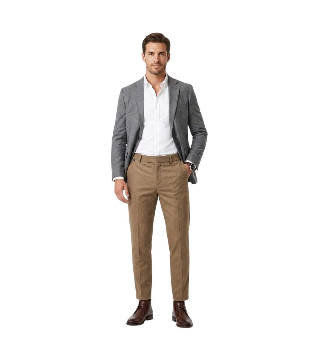 Mens Genius Virgin Wool Regular Trousers Medium Beige Boss-1