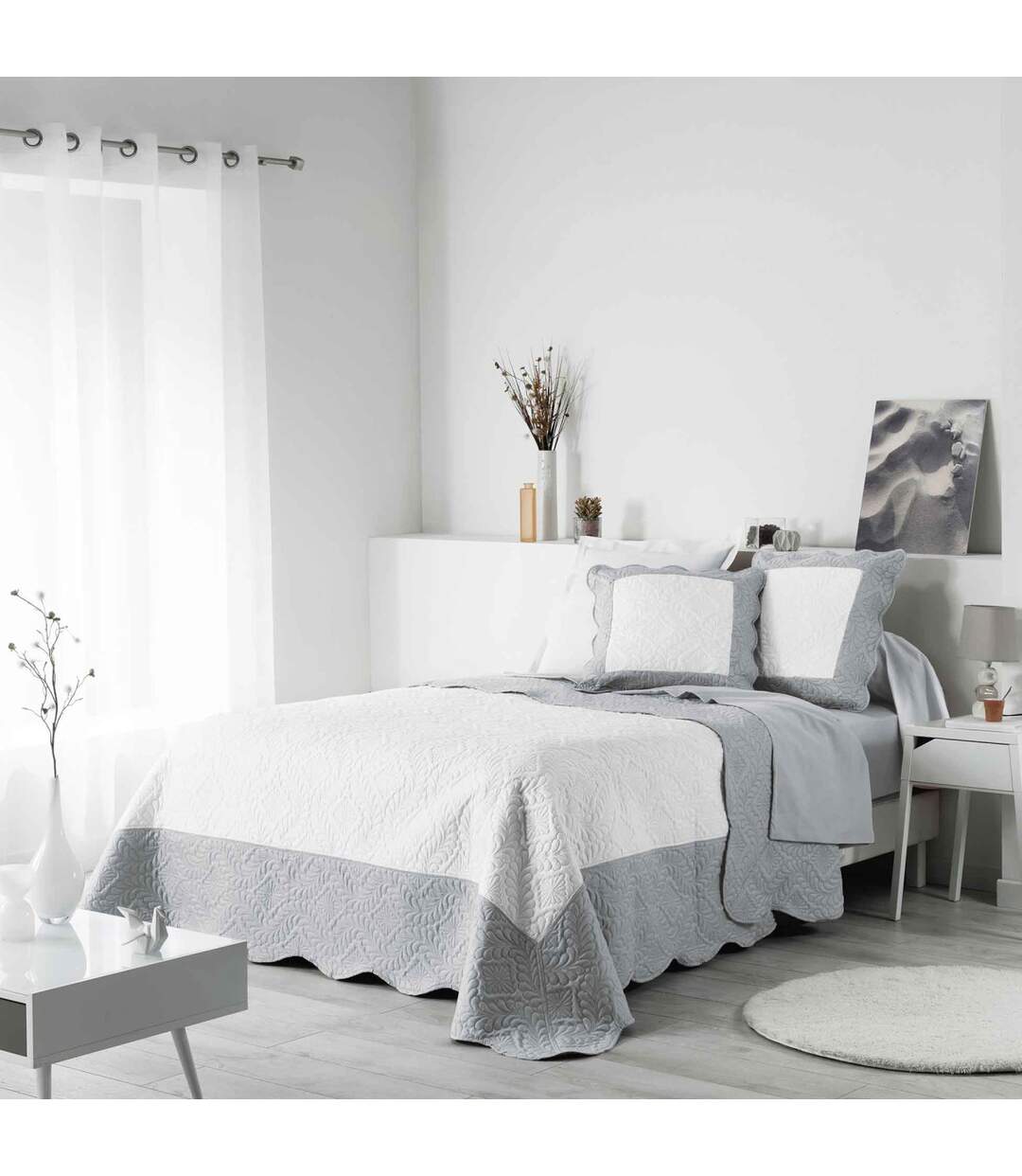 Housse de Coussin en Microfibre Andrea 60x60cm Blanc & Gris-3