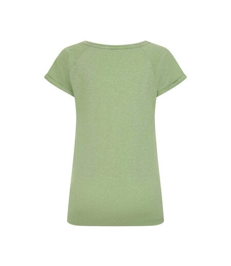 Womens/ladies Plain Roll Sleeve T-shirt Grass Green Lazy Jacks