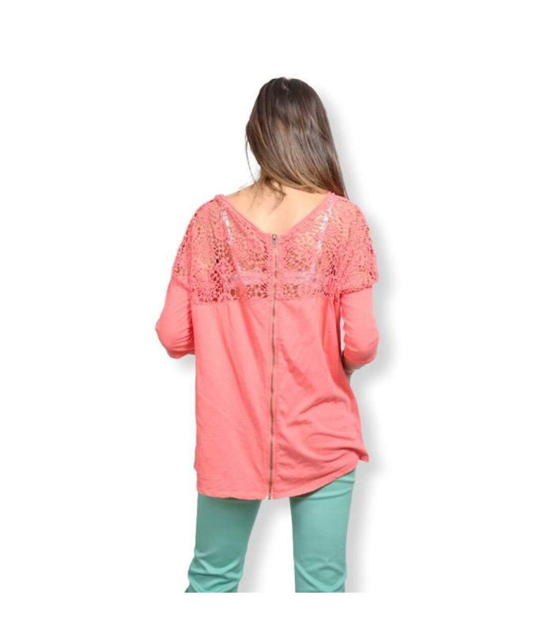 Tee shirt femme manches 3/4 de couleur orange col rond