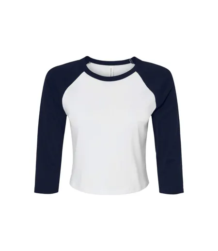 T-shirt Manches ¾ Femme Blanc Bleu Marine Bella + Canvas
