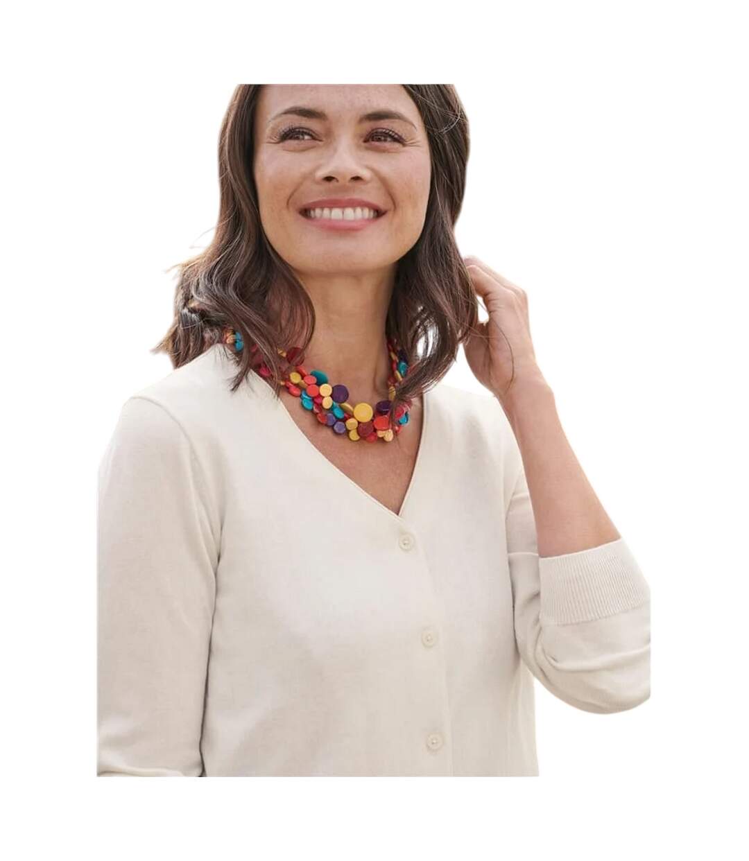 Womens/ladies Cashmere V Neck Classic Cardigan Cream WoolOvers-3