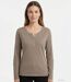 MAYFLOWER NINON3 : Tee-shirt manches longues taupe en coton flammé avec patte boutonnée-1